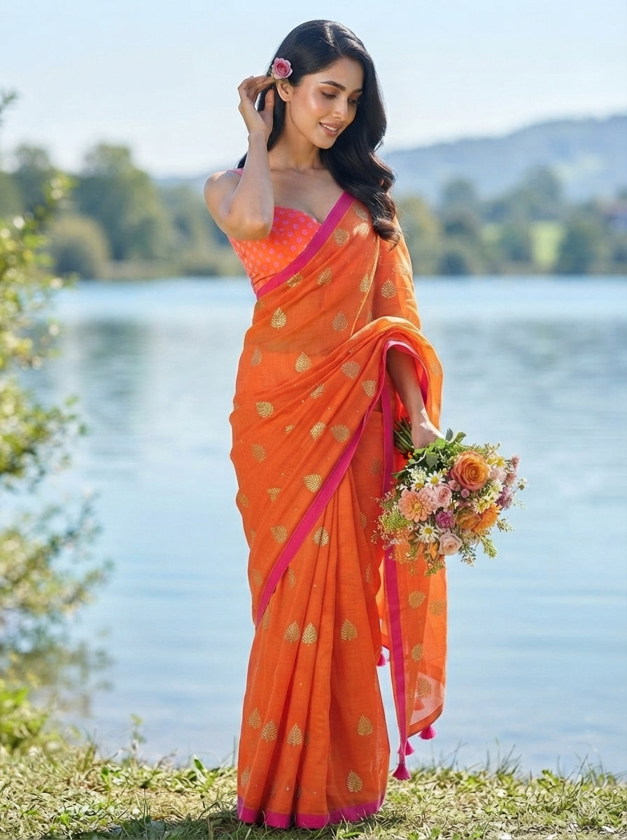 Mandarin Muse Mul Cotton Saree