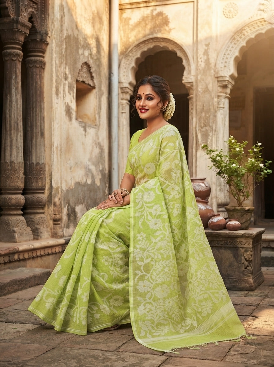 Pushpalata- Flowering Vines Cotton Jamdani Saree