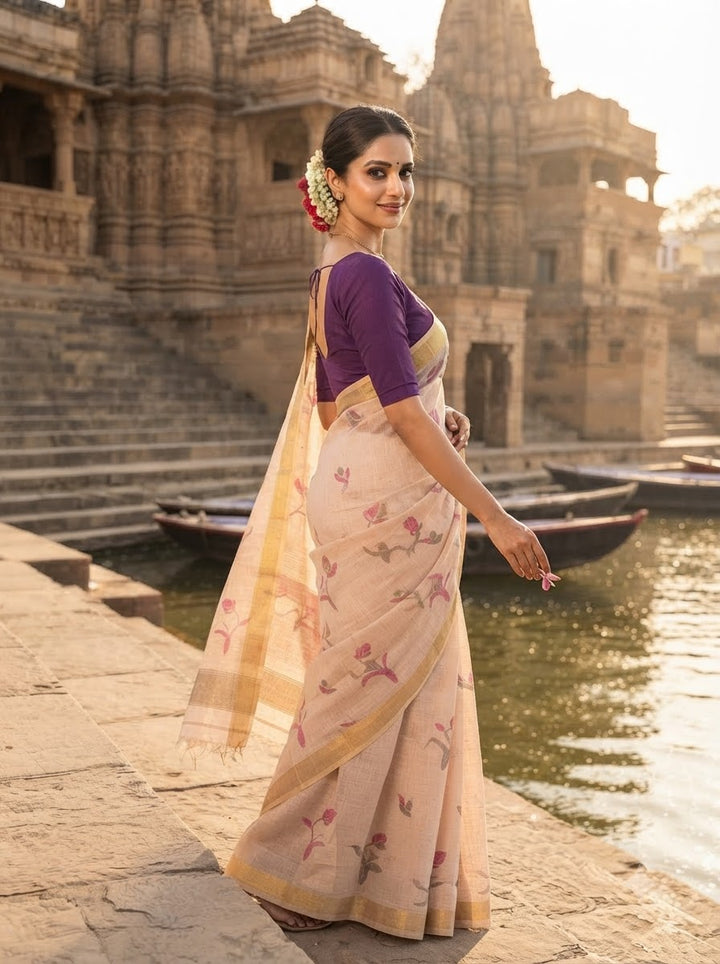 Kagojey Akash Tissue Linen Jamdani Saree