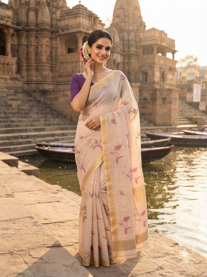 Kagojey Akash Tissue Linen Jamdani Saree