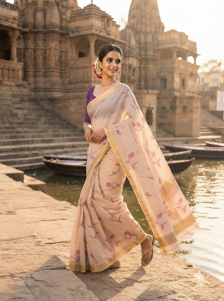 Kagojey Akash Tissue Linen Jamdani Saree