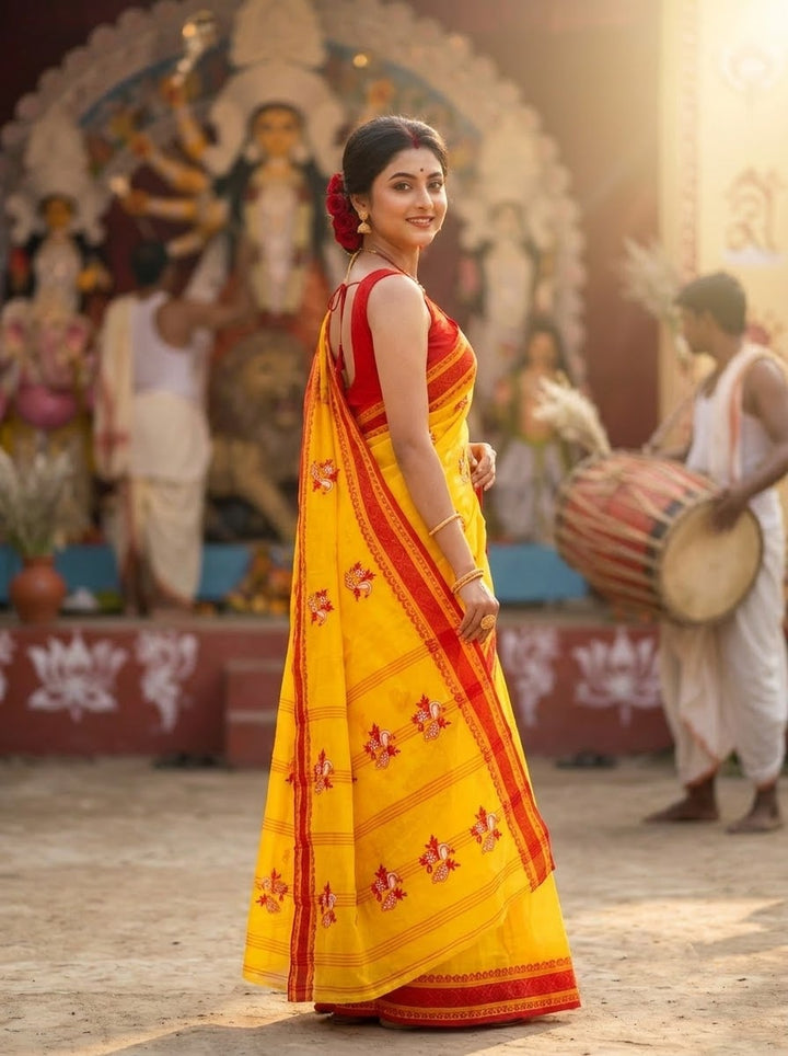 Ashtami Tangail Tant Cotton Saree (Peacock Embroidery)