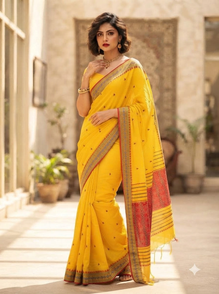 Haridrita Khadi Jamdani Saree