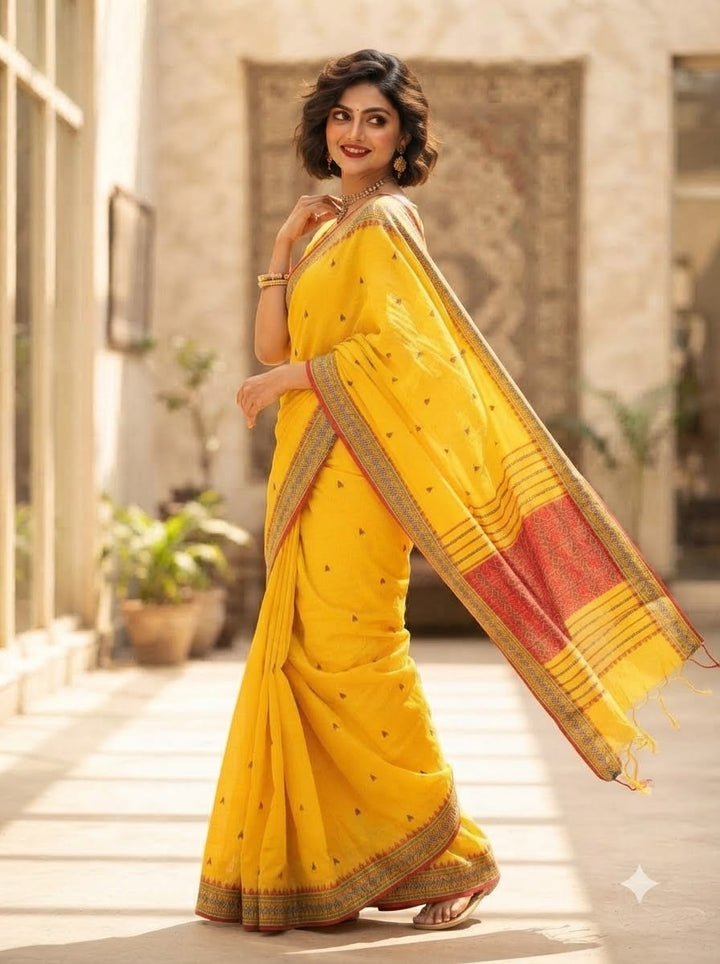 Haridrita Khadi Jamdani Saree