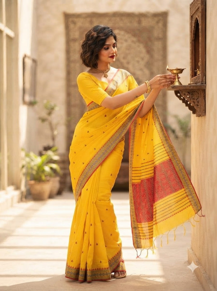 Haridrita Khadi Jamdani Saree