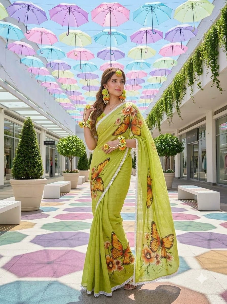 🦋 The Magic She Wears – Soft Linen Saree