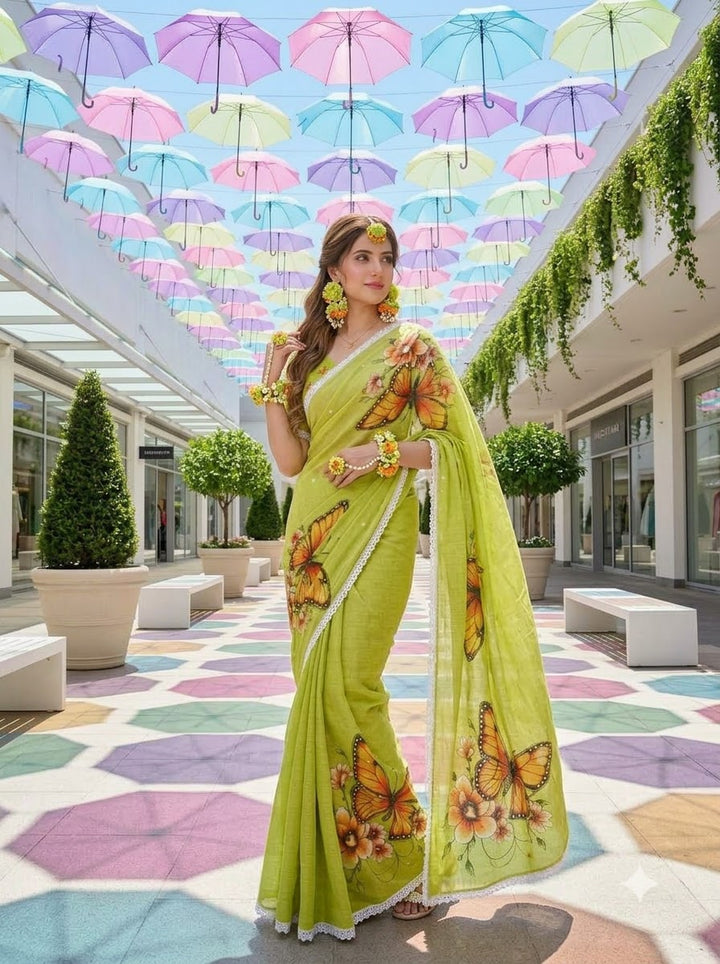 🦋 The Magic She Wears – Soft Linen Saree