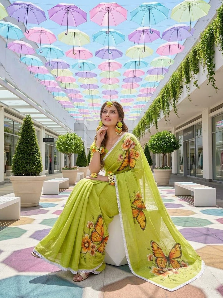 🦋 The Magic She Wears – Soft Linen Saree