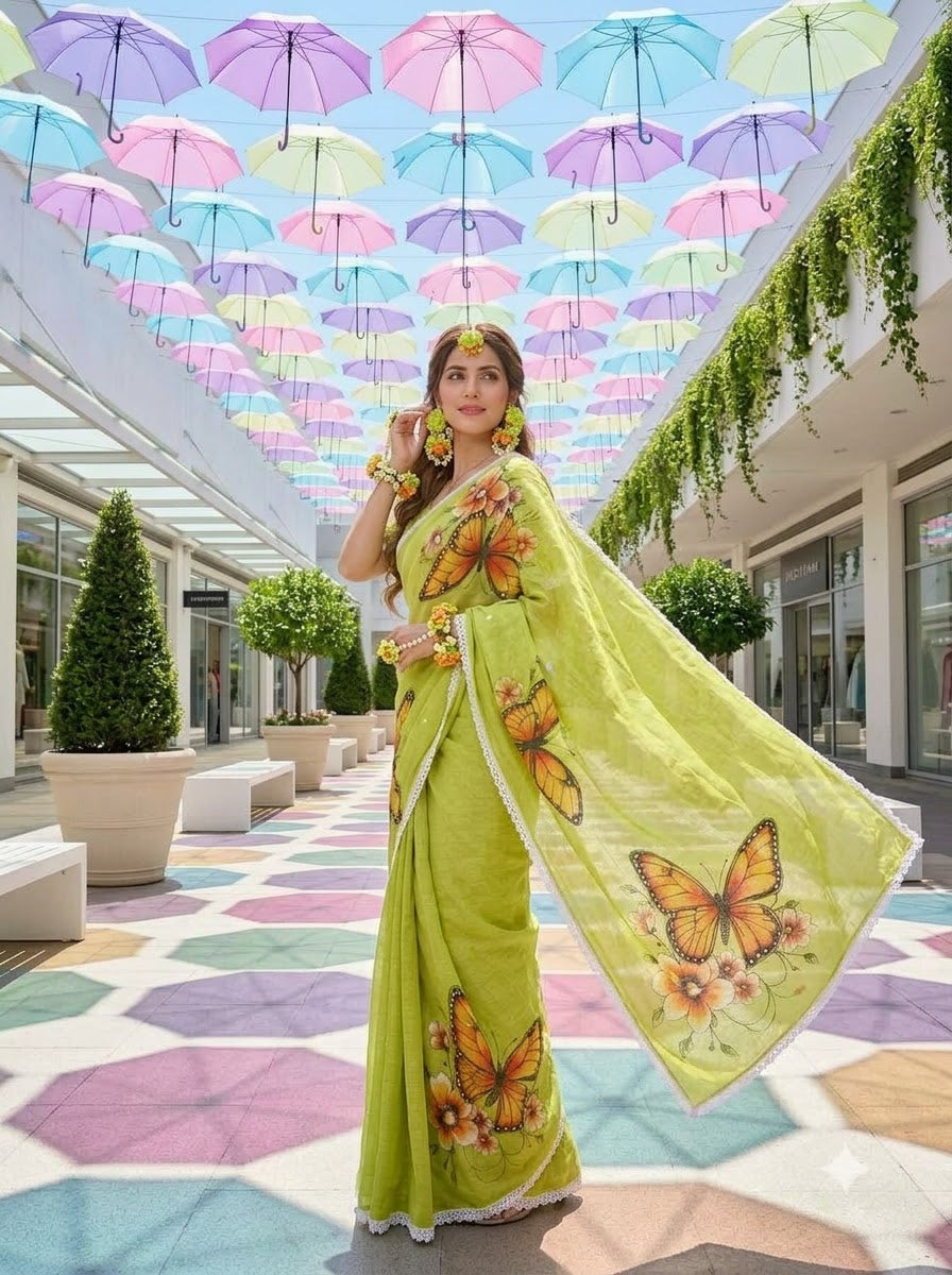 🦋 The Magic She Wears – Soft Linen Saree