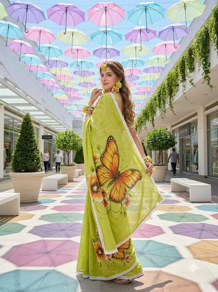 🦋 The Magic She Wears – Soft Linen Saree