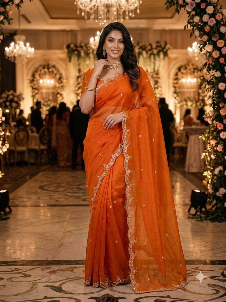 Eyes of Elegance Fandy Satin Silk Saree with Cutdana Work