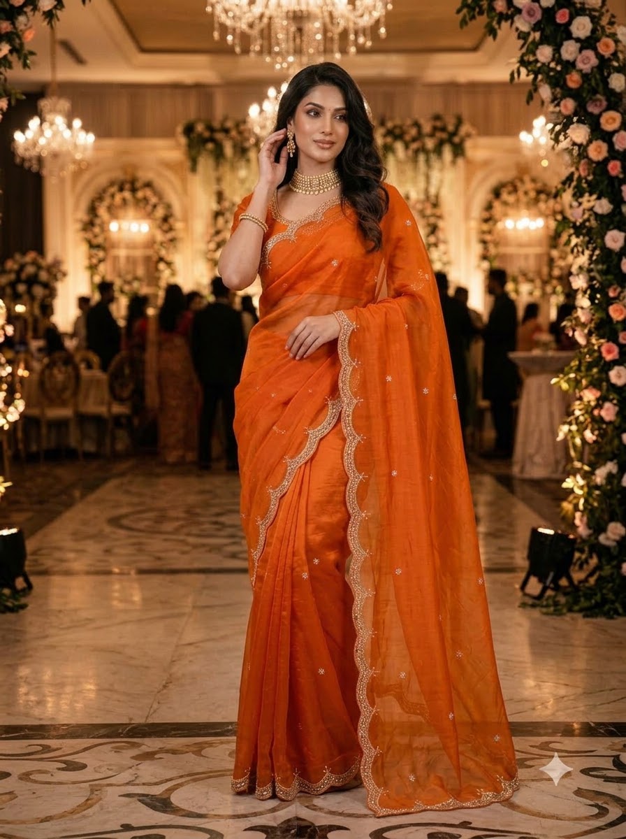 Eyes of Elegance Fandy Satin Silk Saree with Cutdana Work