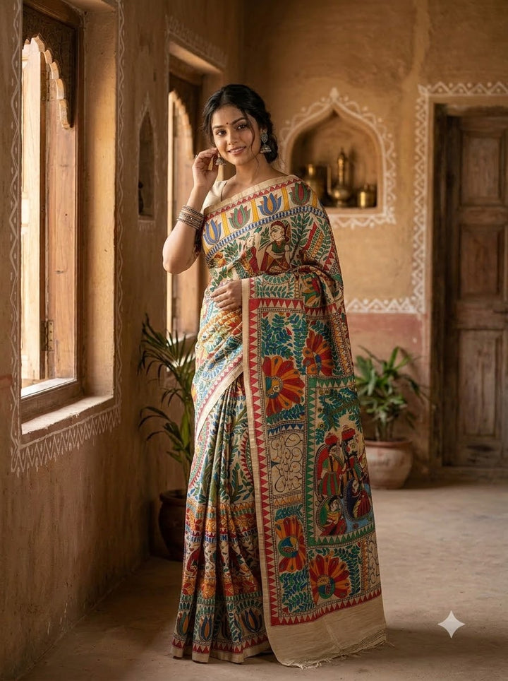 Mithila Parampara Pure Ghicha Tussar Silk Saree