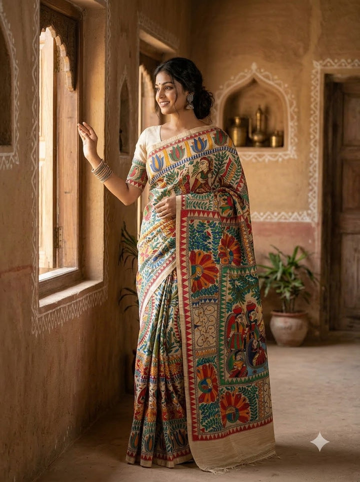 Mithila Parampara Pure Ghicha Tussar Silk Saree