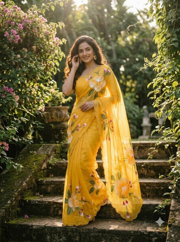 Flowers for Her Soul – Chiffon Handwork Saree with Khatli Work
