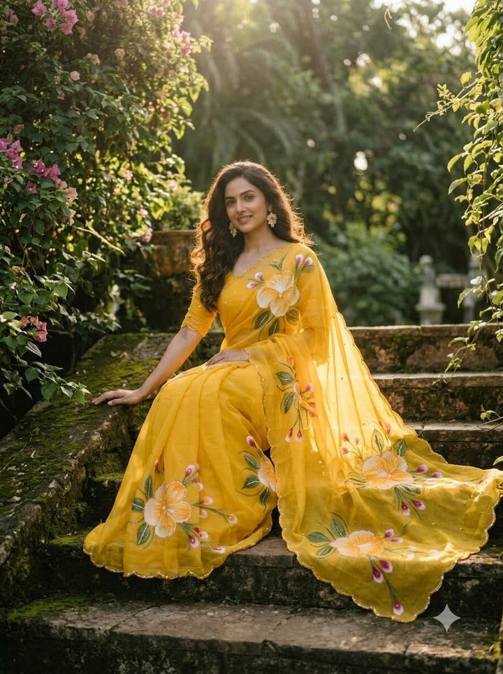 Flowers for Her Soul – Chiffon Handwork Saree with Khatli Work