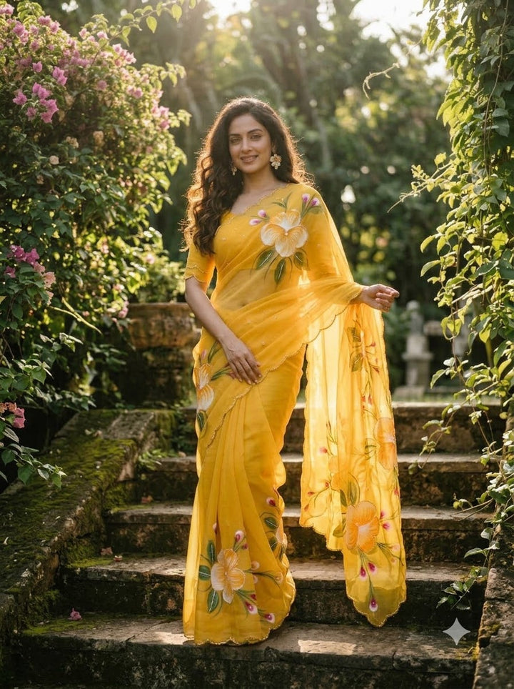 Flowers for Her Soul – Chiffon Handwork Saree with Khatli Work