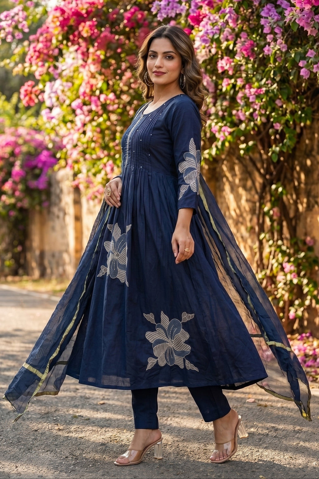 Those Days Blue Cotton Embroidery Kurti Set
