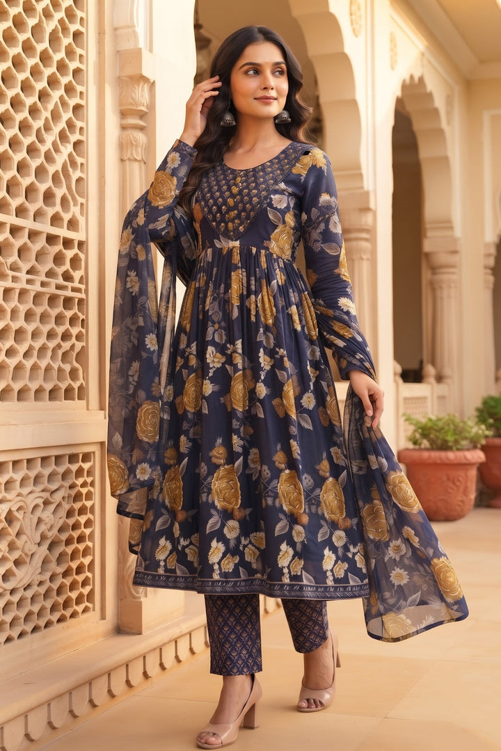 Midnight Shimmer Cotton Kurti Set