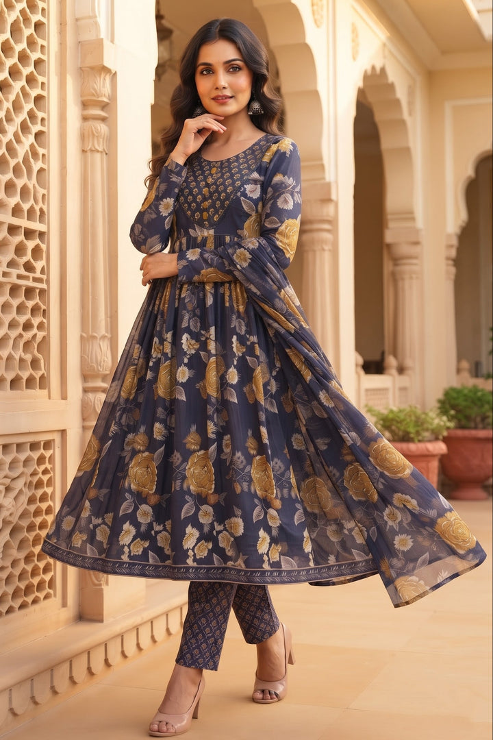 Midnight Shimmer Cotton Kurti Set