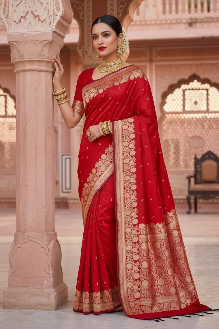 Flame of Passion - Muga Semi Katan Silk Saree