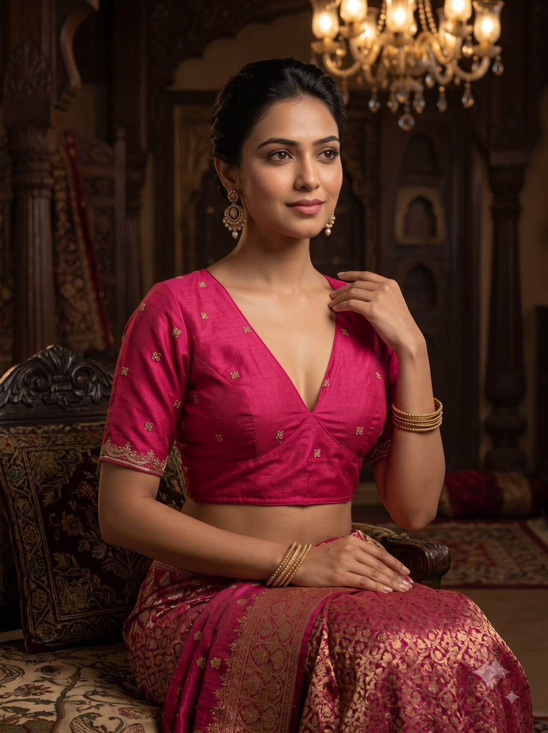 Falling For Florals Vichitra Silk Blouse