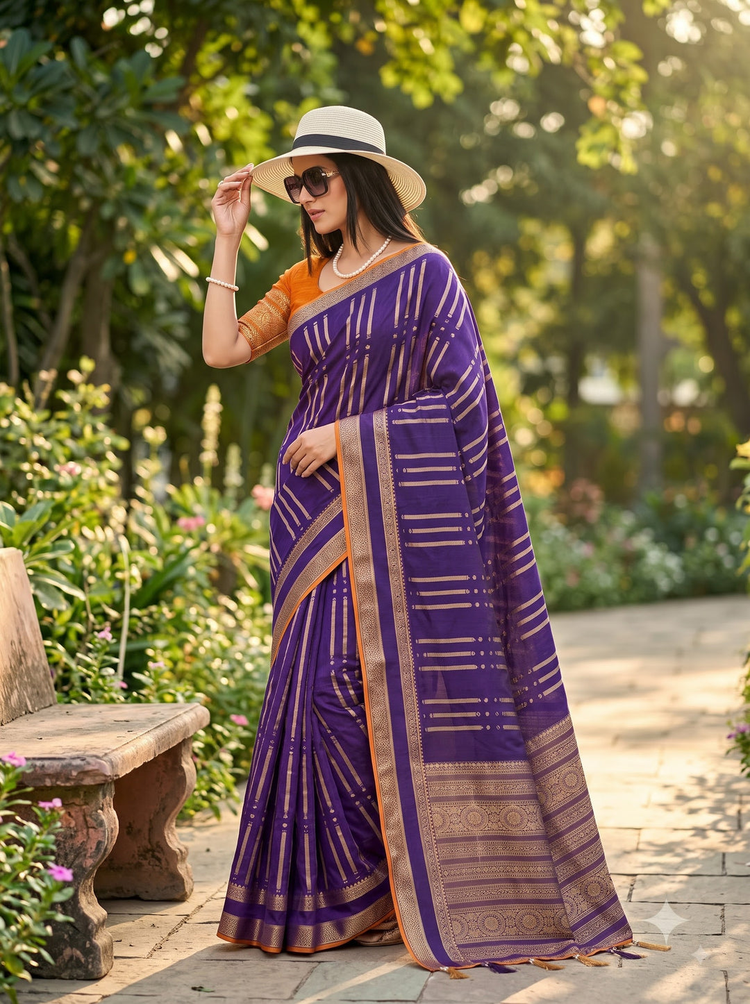 Evelyn in Gold Georgette Silk Saree