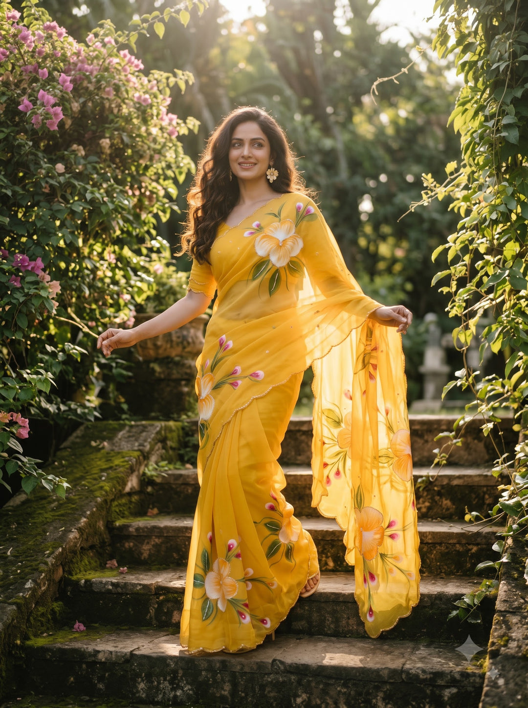 Flowers for Her Soul – Chiffon Handwork Saree with Khatli Work