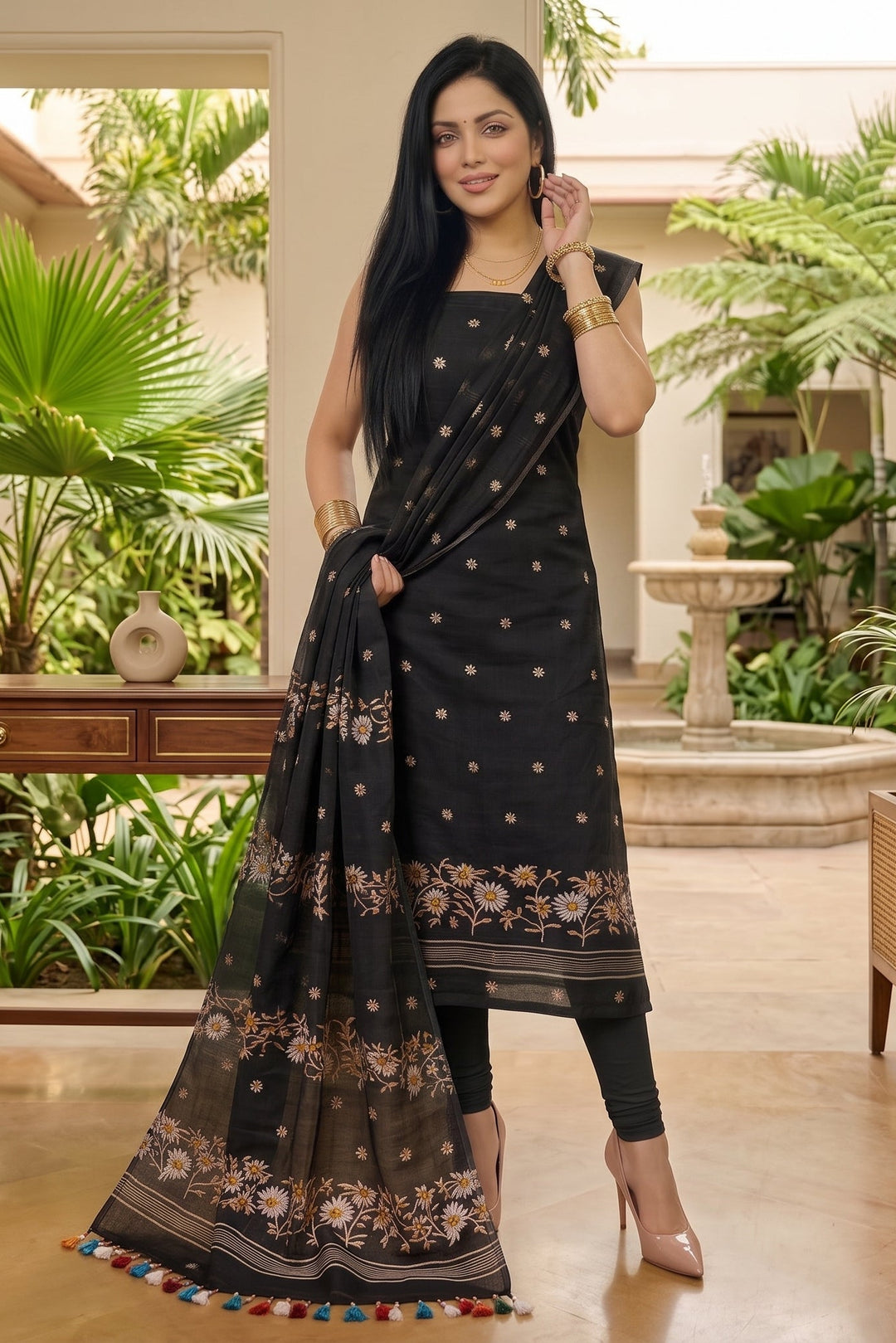 Krishnakoli Cotton Silk Unstitched Dress Material (Kurti Piece and Dupatta)