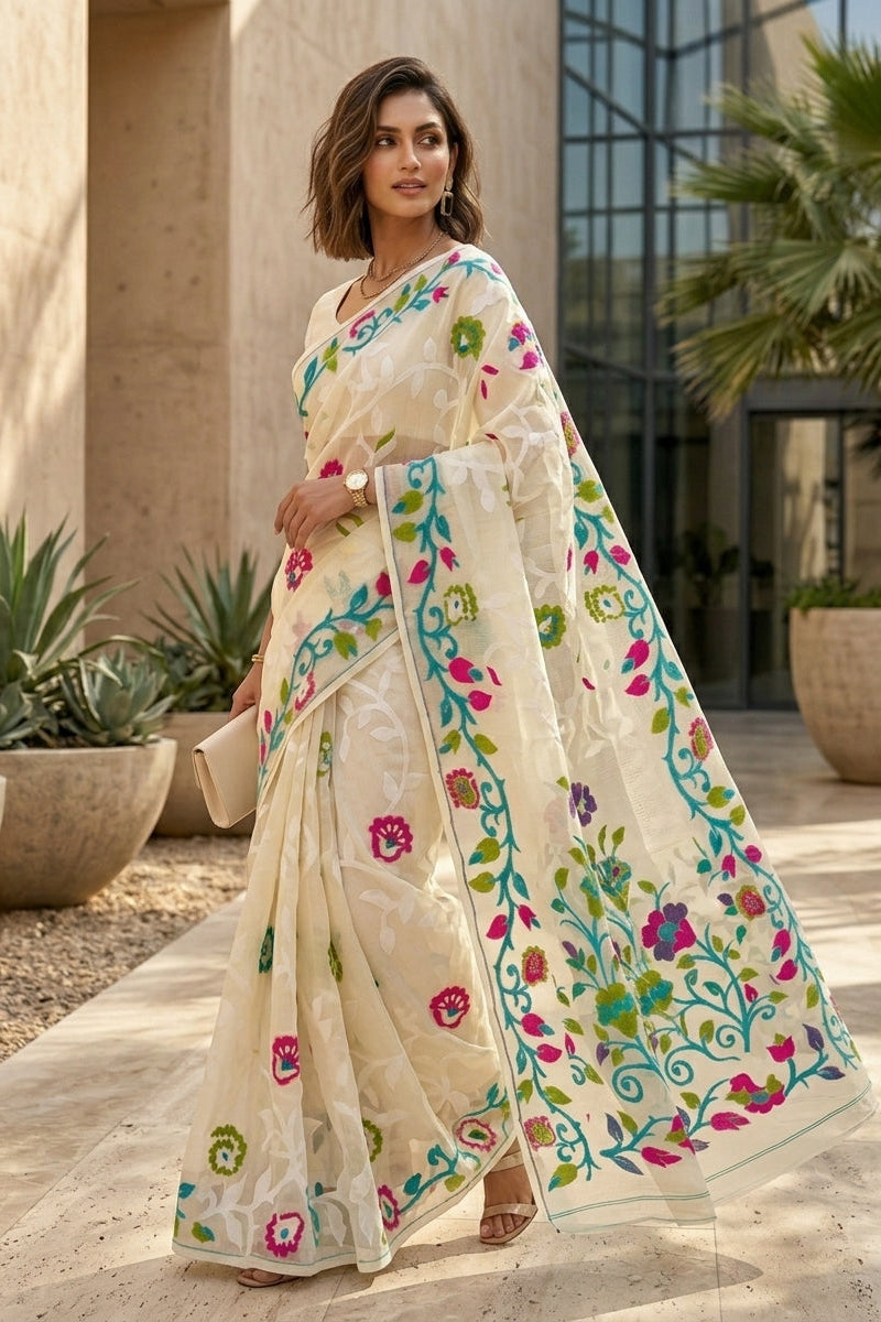 Neel Megh Dhakai Jamdani Saree