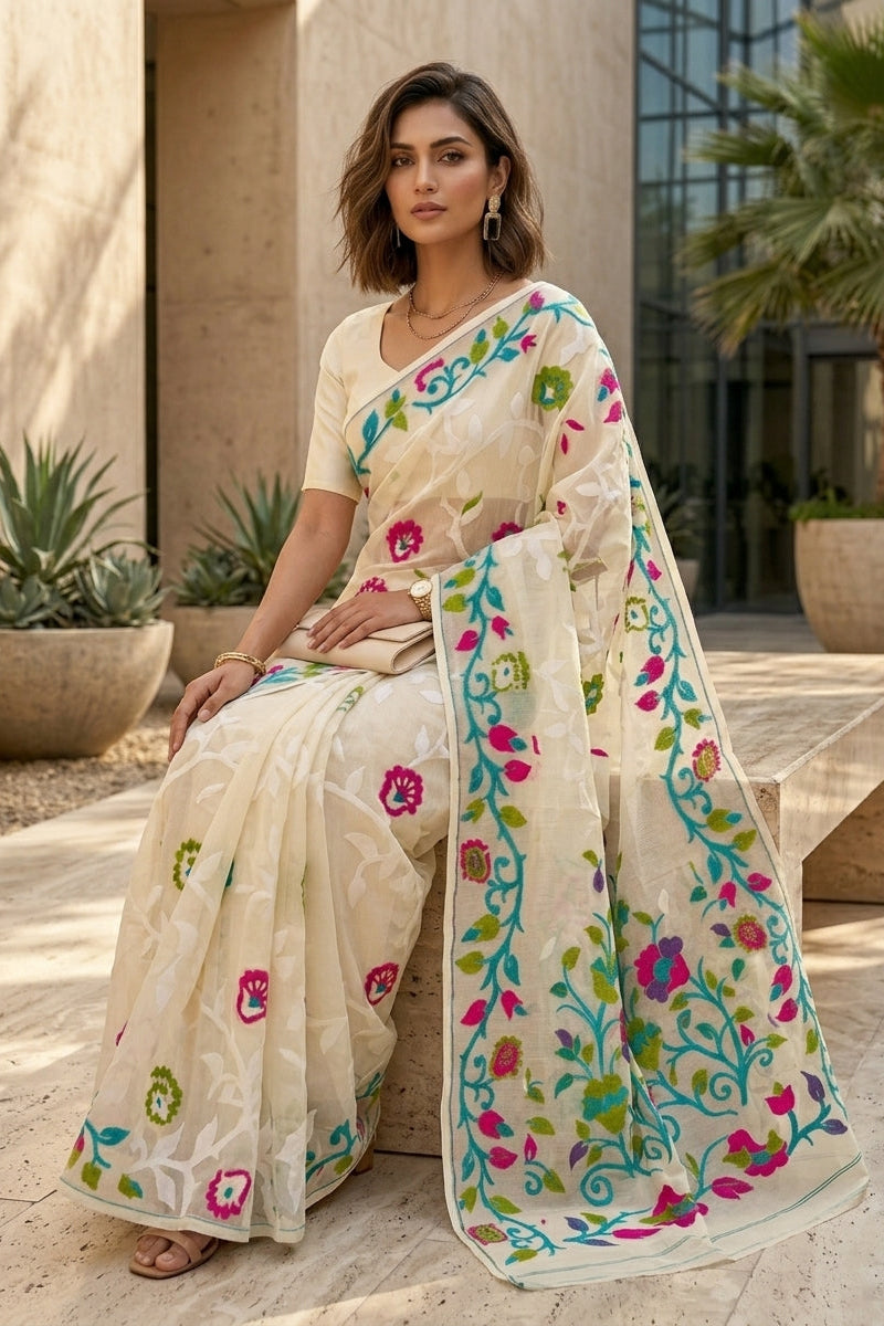 Neel Megh Dhakai Jamdani Saree