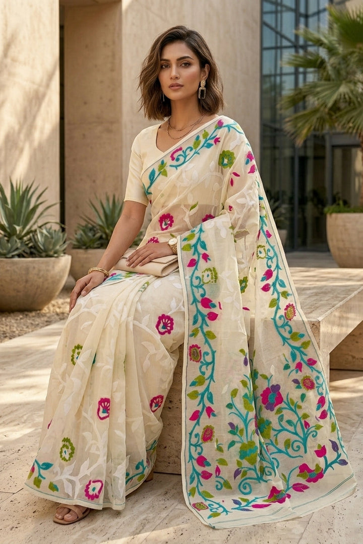 Neel Megh Dhakai Jamdani Saree