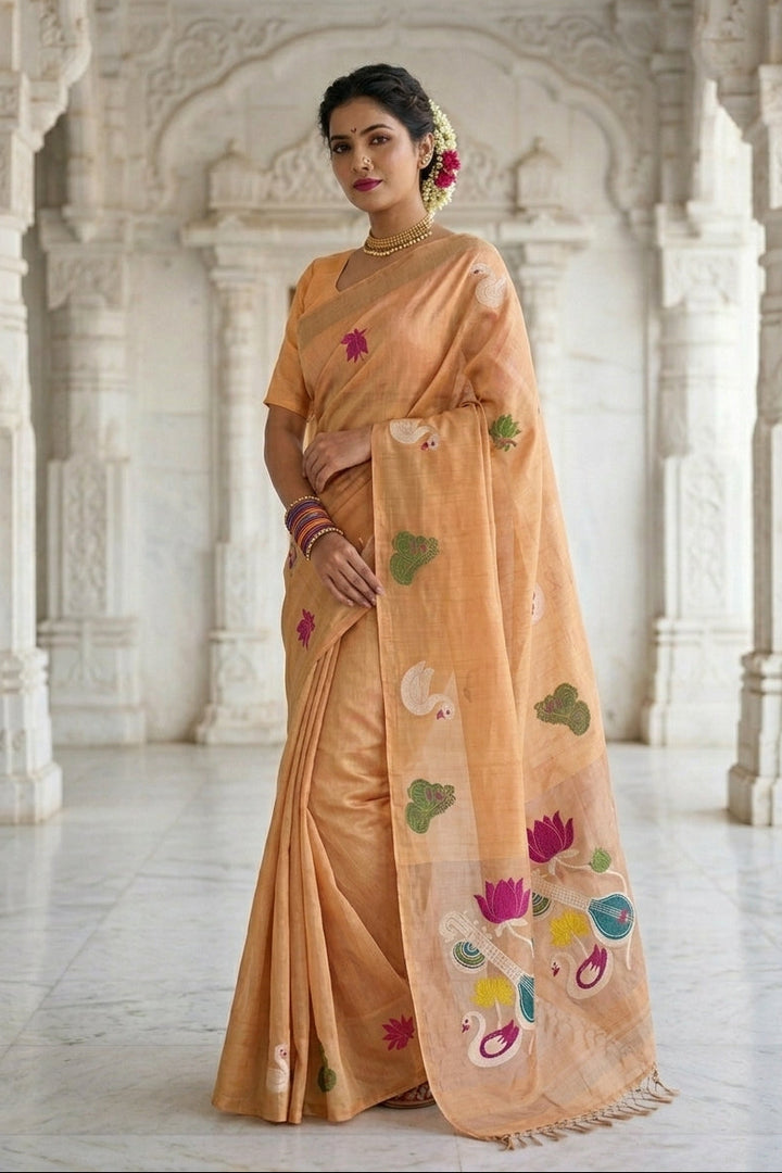 Beena Bandana Tissu Paithani Silk Linen Banarasi Saree