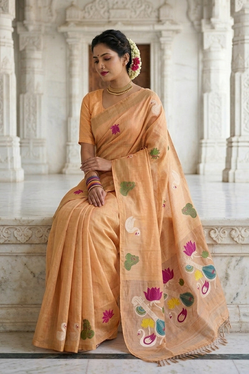 Beena Bandana Tissu Paithani Silk Linen Banarasi Saree