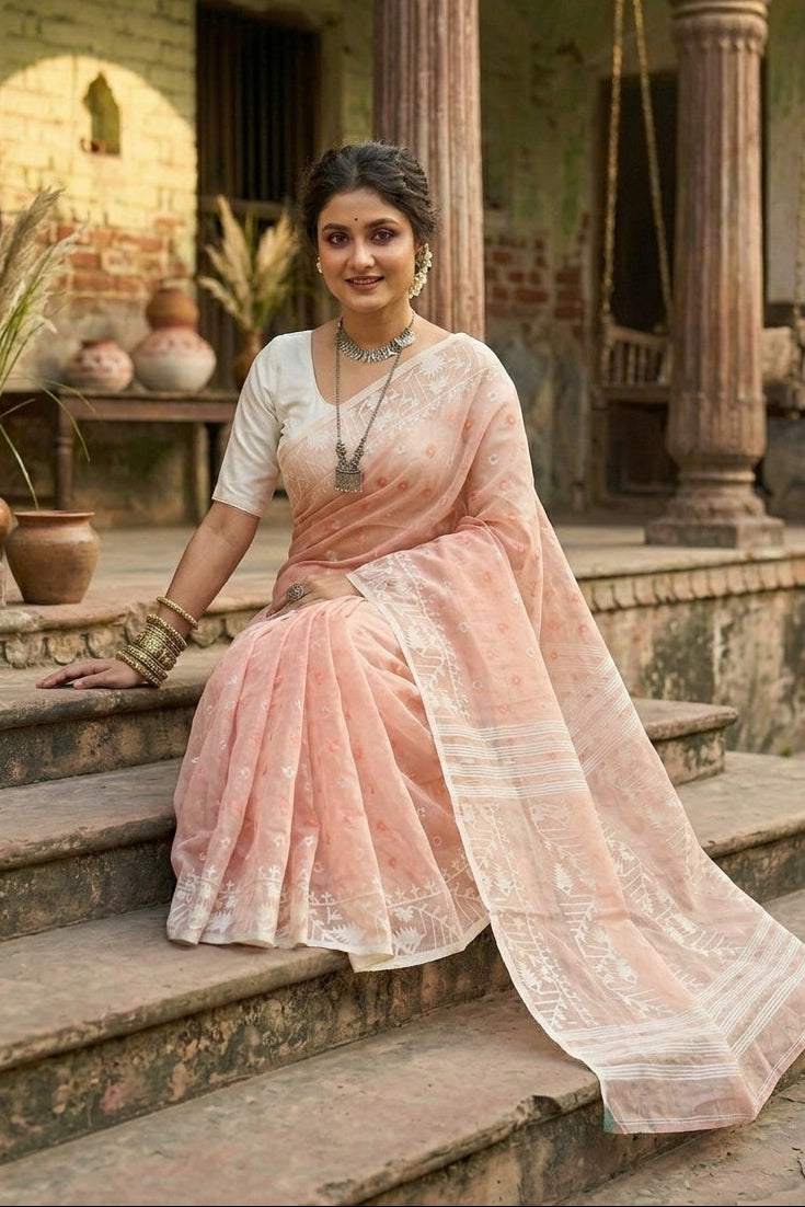 Ektu Bikel Karat Dhakai Jamdani Saree