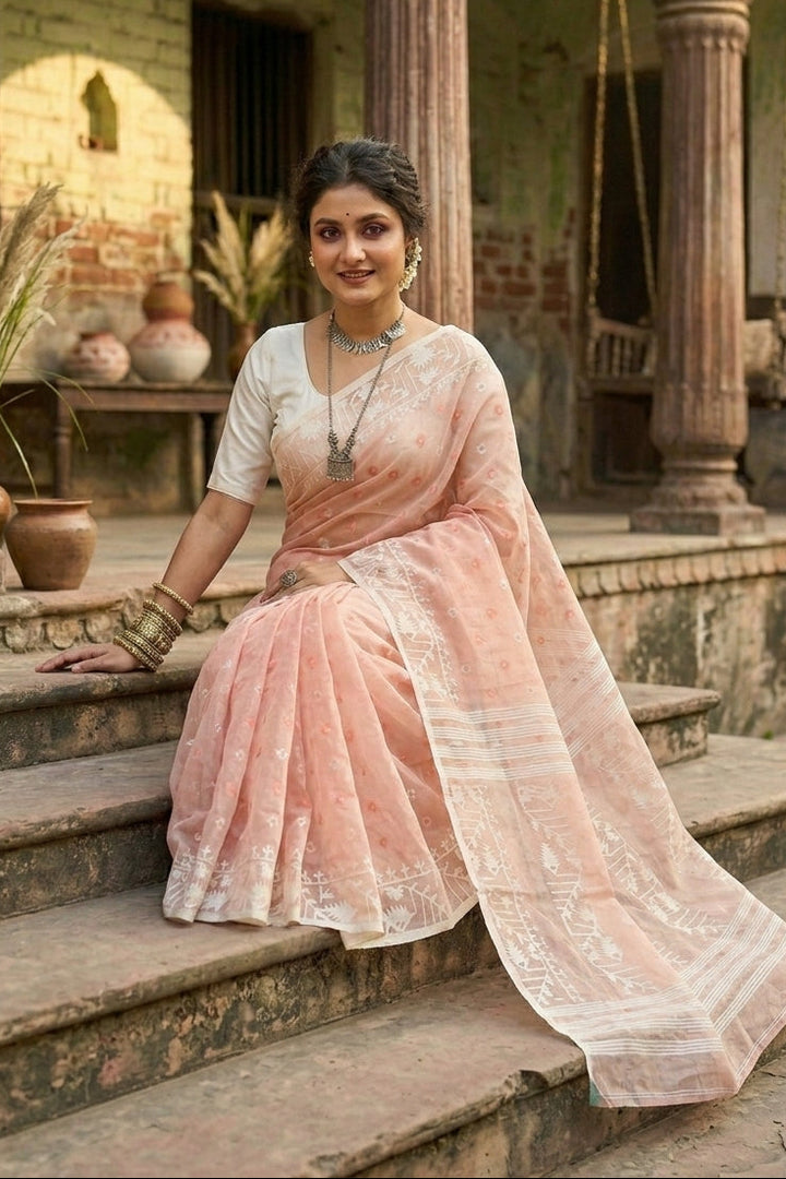 Ektu Bikel Karat Dhakai Jamdani Saree