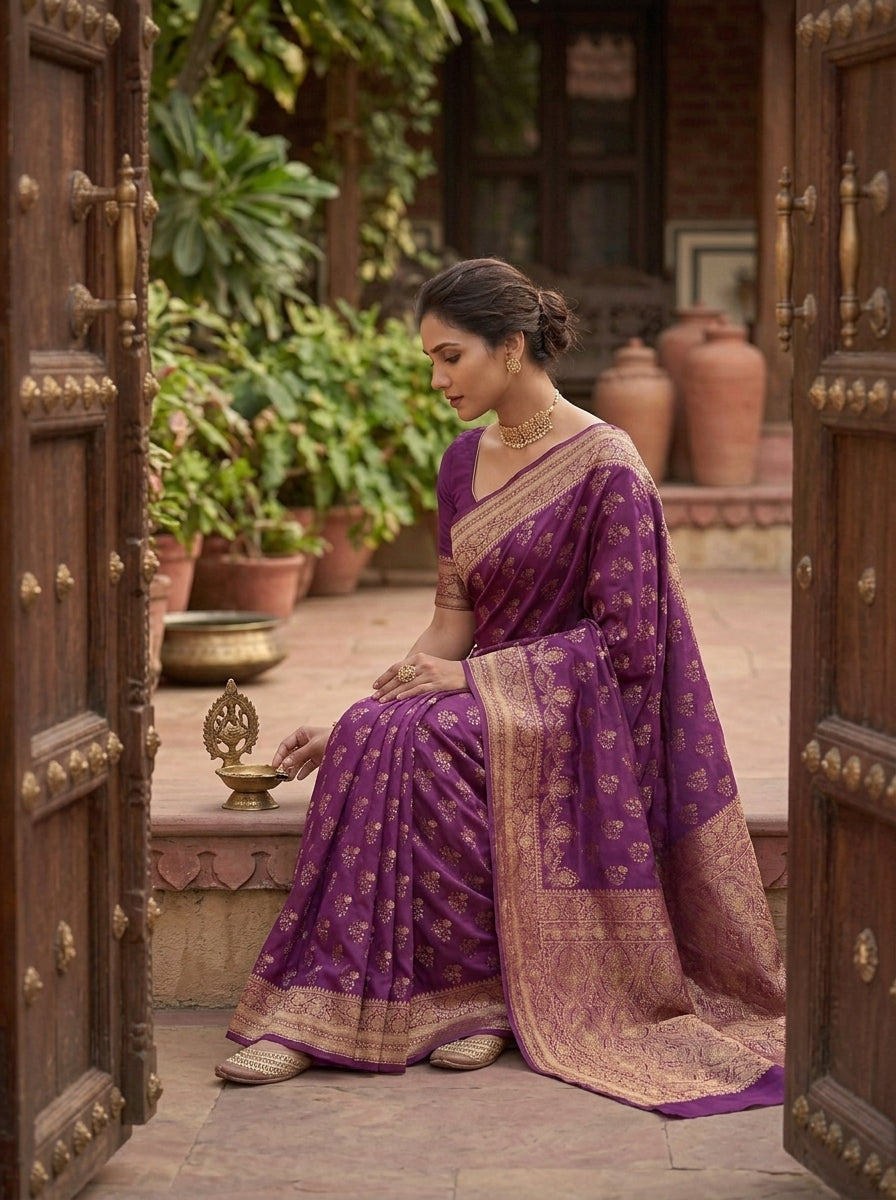 Queen's Legacy Banarasi Semi Katan Silk Saree