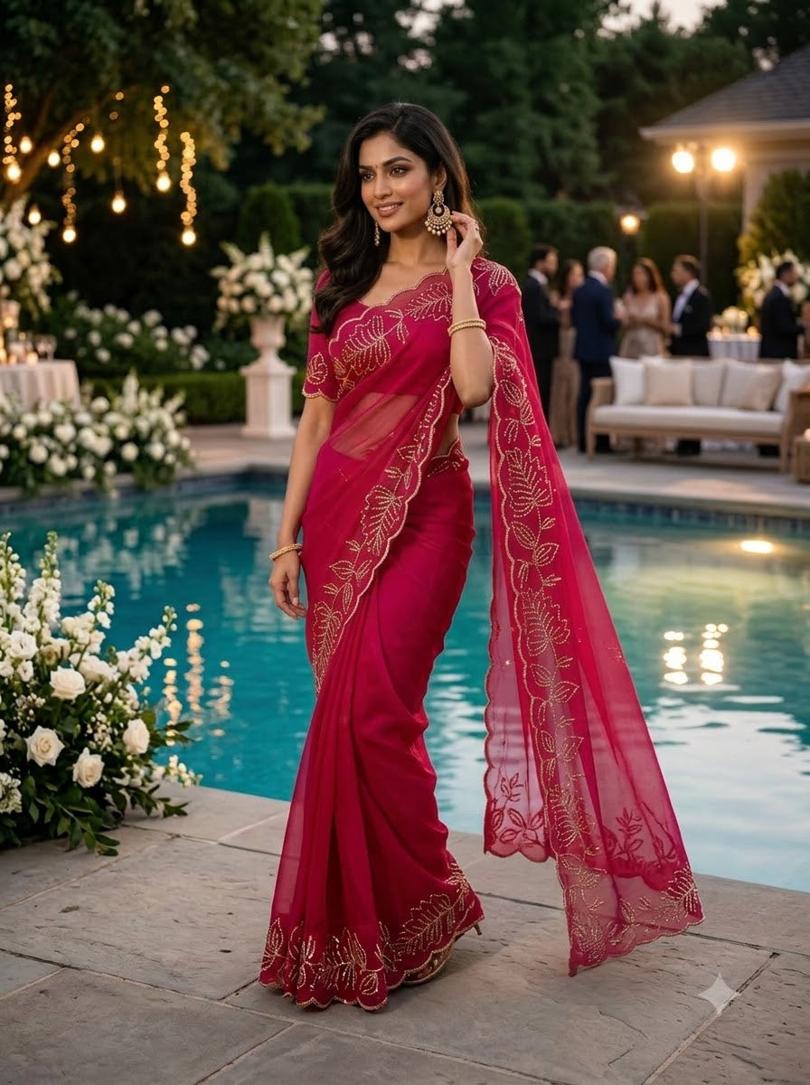 Slay in Sparkle Fandy Silk Saree with Cutdana Work