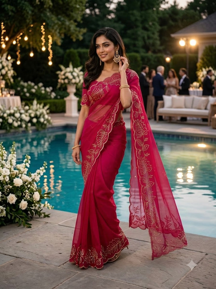 Slay in Sparkle Fandy Silk Saree with Cutdana Work