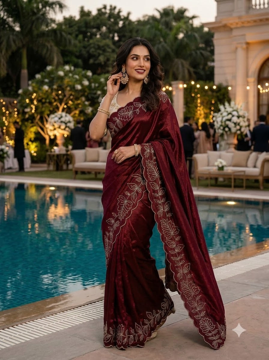 Slay in Sparkle Fandy Silk Saree with Cutdana Work