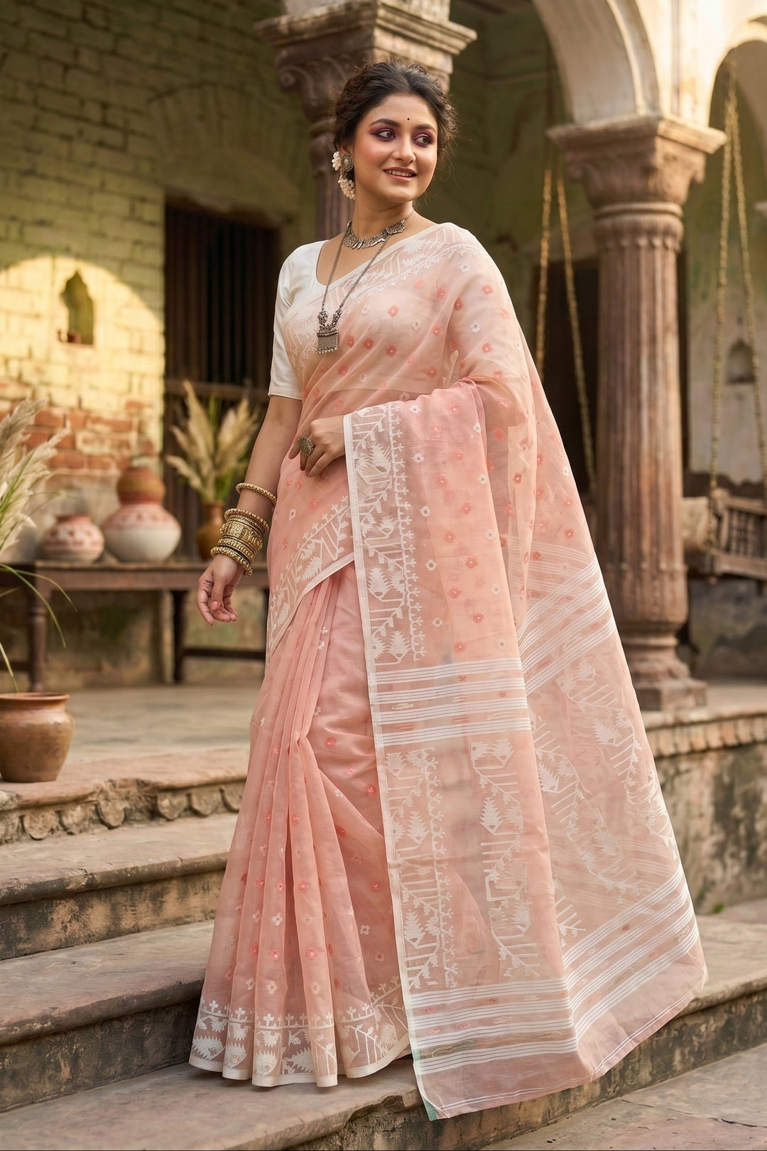 Ektu Bikel Karat Dhakai Jamdani Saree