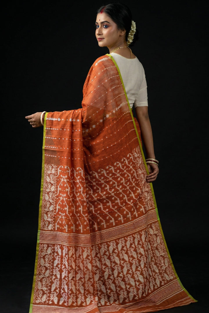Shatarupa Bengal Jamdani Saree (Brown, Green)