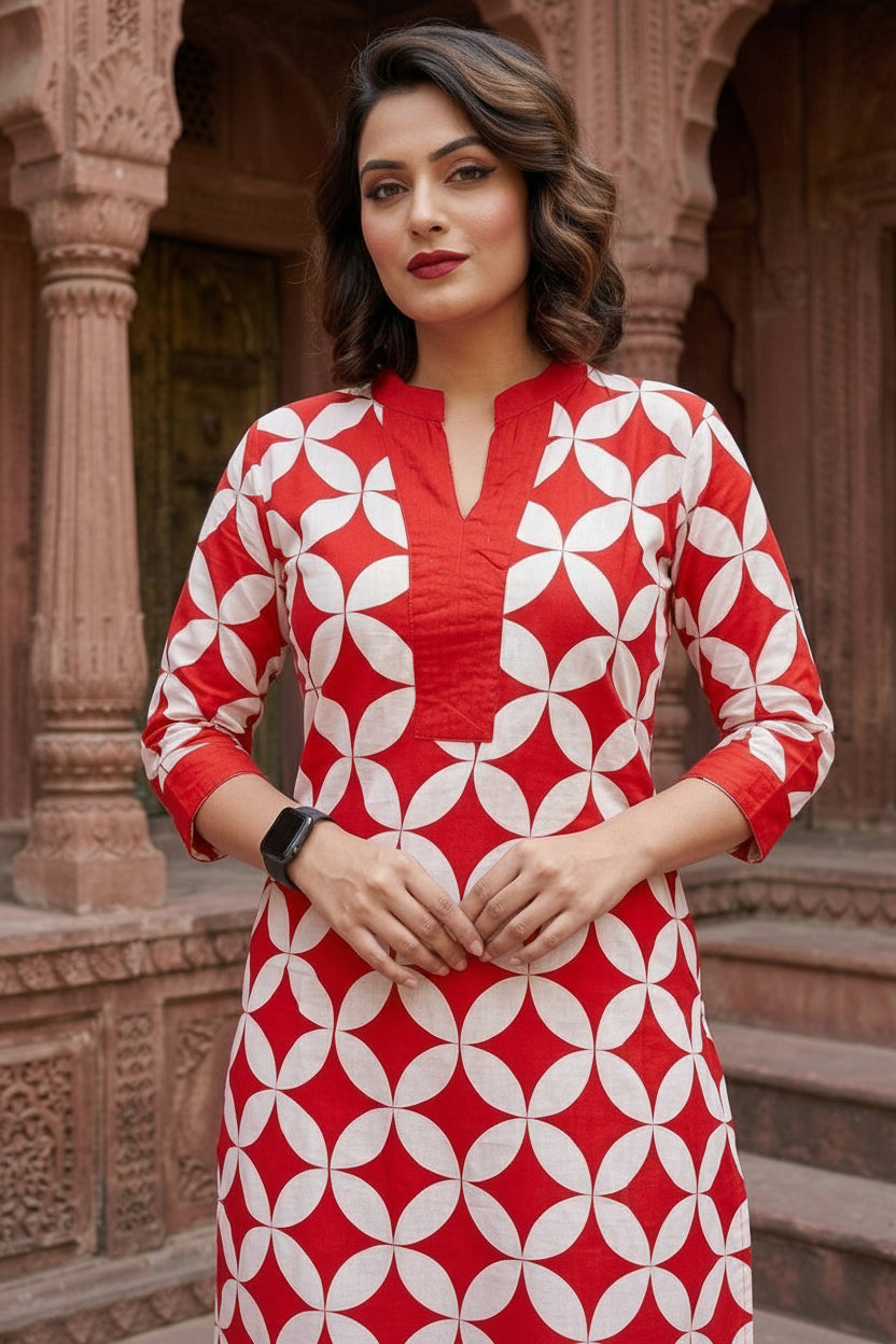 Women In Love- Cotton Coord Set(Red)