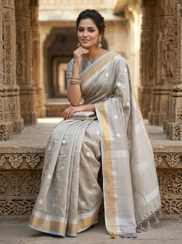 Pearl Weave Tissue Linen Saree (Grey)