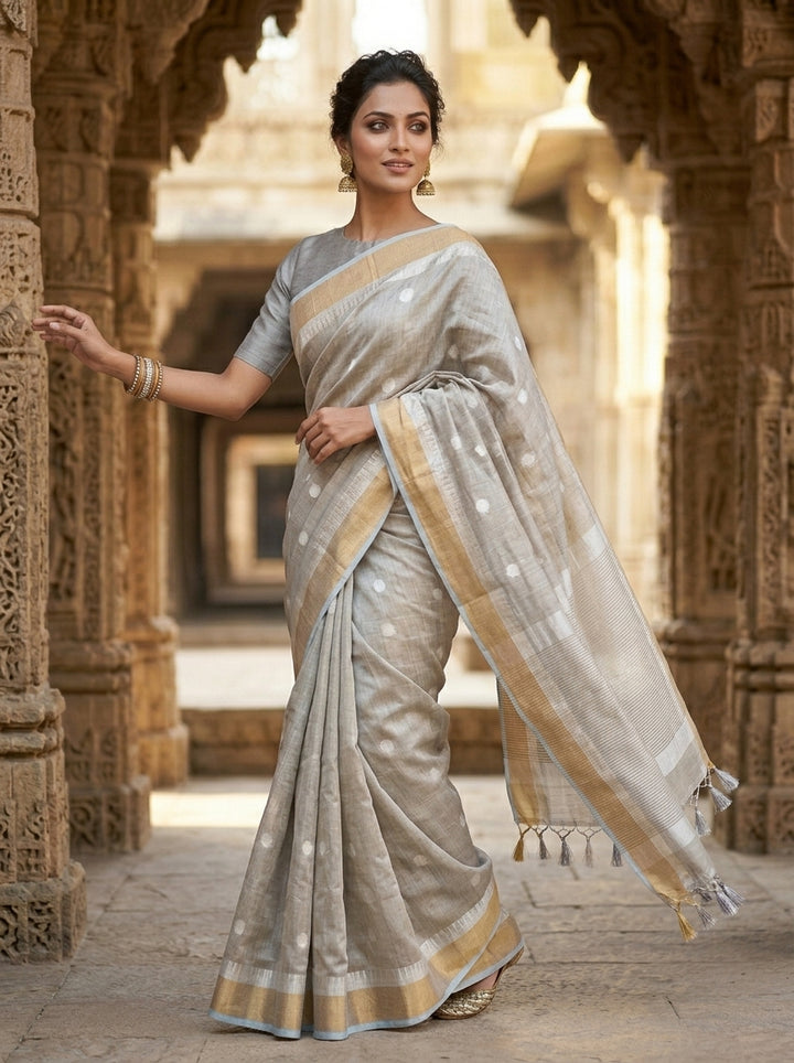 Pearl Weave Tissue Linen Saree (Grey)