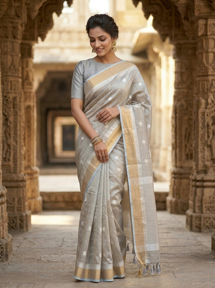Pearl Weave Tissue Linen Saree (Grey)