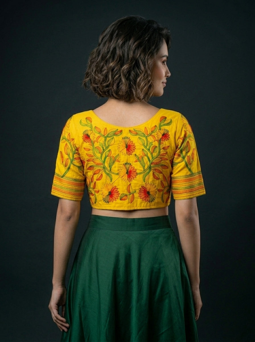 Golden Garden Thread Embroidery Blouse