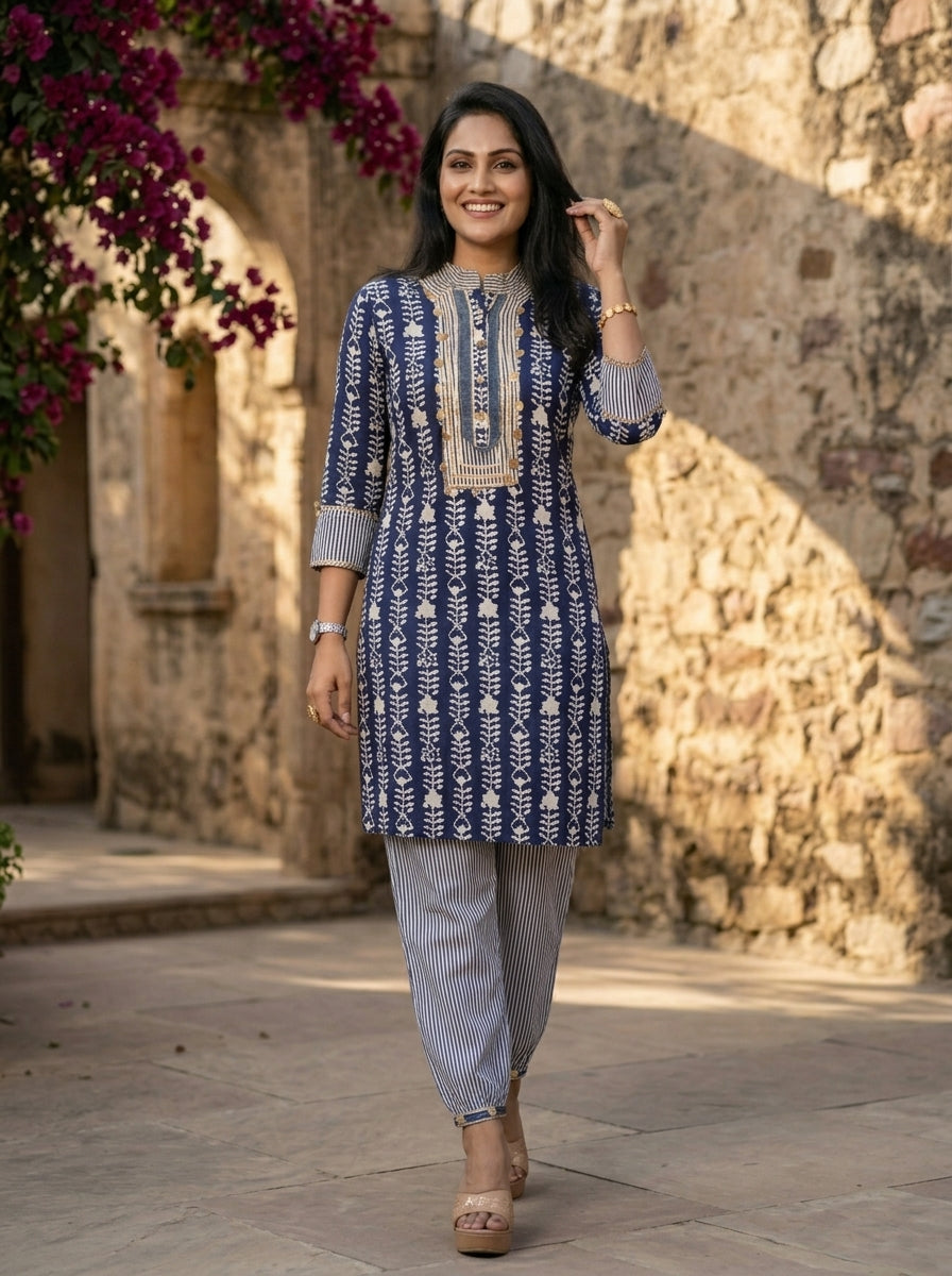 Indigo Gini Kurti Set