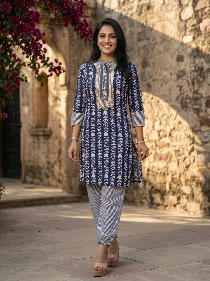 Indigo Gini Kurti Set