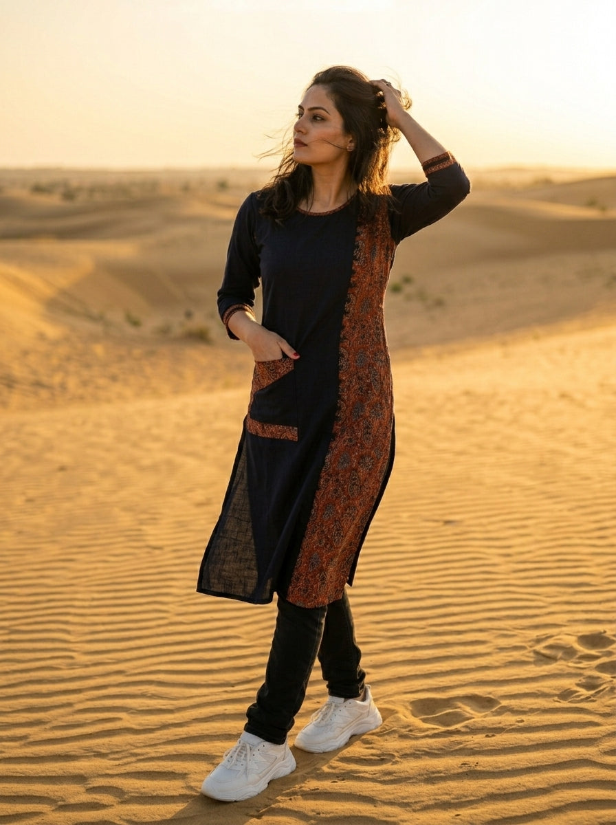Heritage Vibe-Sustainable Hand Block Ajrakh Kurti